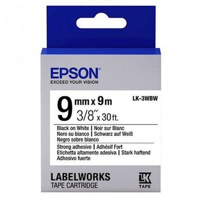 Tape Cartridge EPSON LK3WBW; 9mm/9m Strong Adhesive, Black/White, C53S653007 117858 фото