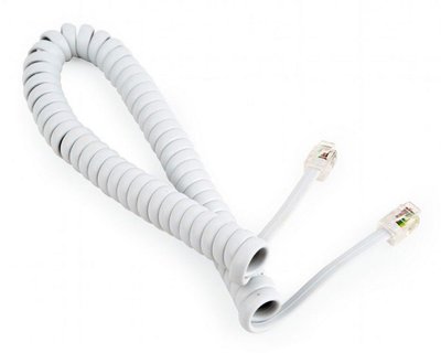 Telephone handset spiral cord, RJ10 (4P4C), 2 m, white, TC4P4CS-2M-W 110718 фото