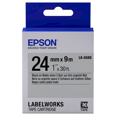 Tape Cartridge EPSON LK6SBE; 24mm/9m Matte, Black/Matte Silver, C53S656009 117876 фото
