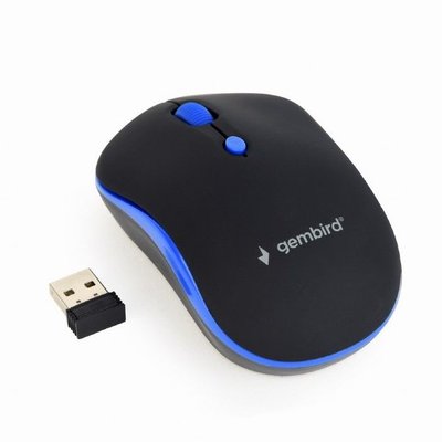 Wireless Mouse Gembird MUSW-4B-03-B, Optical, 800-1600 dpi, 4 buttons, Ambidextrous, Black/Blue 105373 фото