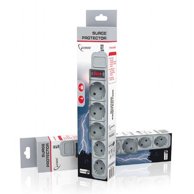 Surge Protector Gembird SPG3-B-15C, 5 Sockets, 4.5m, up to 250V AC, 16 A, safety class IP20, Grey 203165 фото